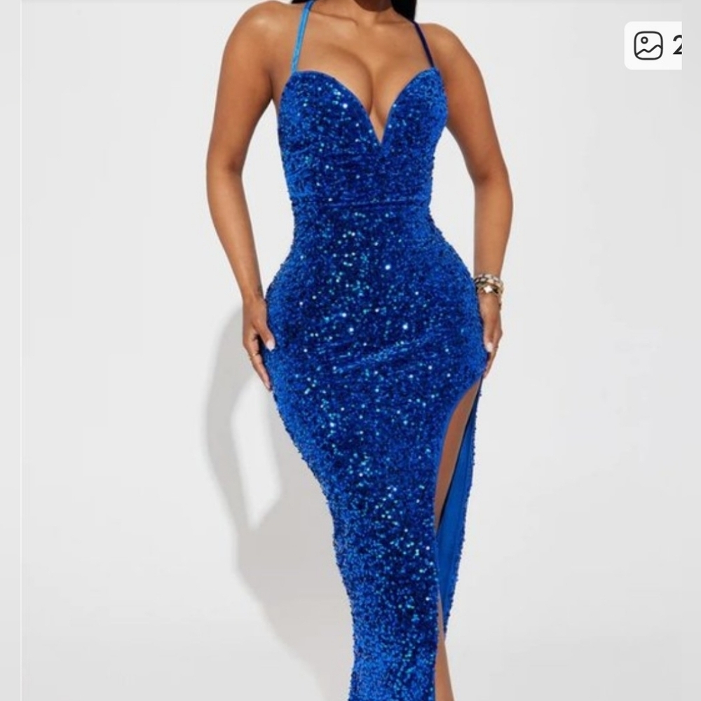 Fashion Nova Royal Blue Sequin Maxi Dress